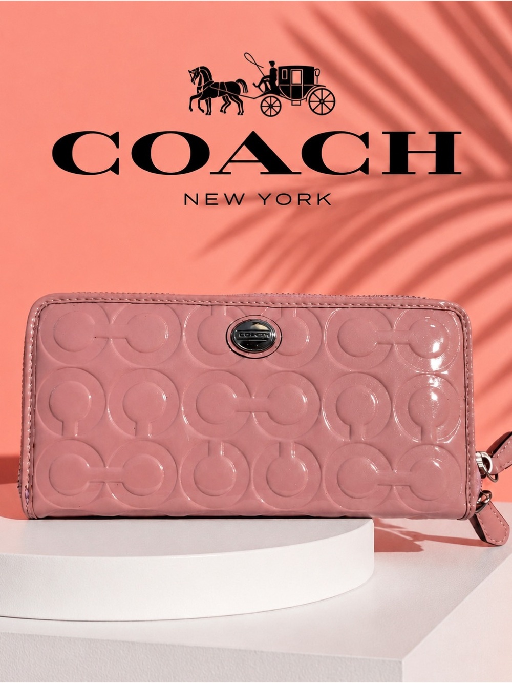 Coach Opt C Patent Leather Zip Wallet in Blush Pink